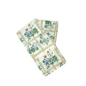 Vintage 1970s Retro Curtains Panels Drapes 86" White Tan Floral Pattern Print